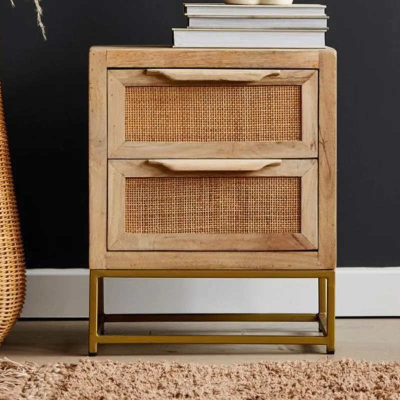 Rattan Side Table - 2 draws